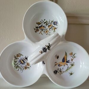 Vintage French Moustier 3 Dish Condiment Tray
